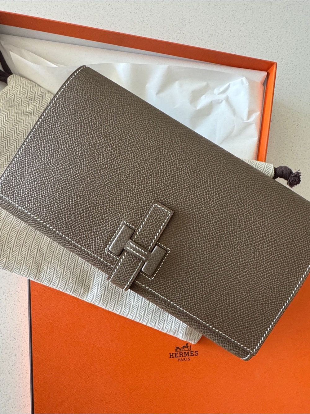 Hermes Taupe Epsom Leather Constance Wallet on Chain